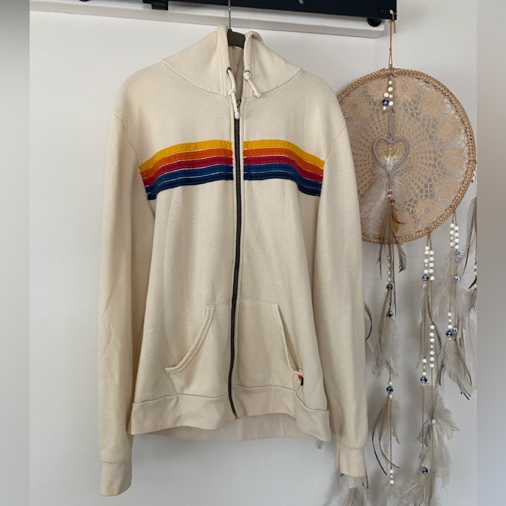 Aviator Nation 5 Stripe Hoodie Ivory Women’s XL